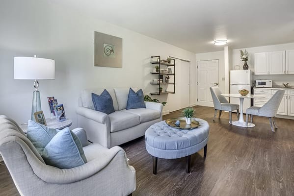 Cozy living room area in a senior living facility