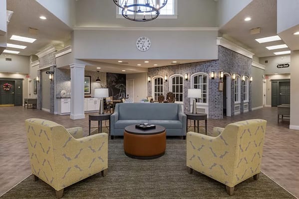 Bright and welcoming common area with seating