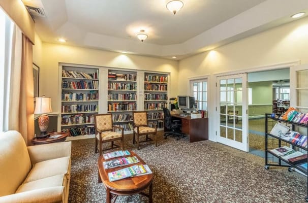 Interior view of a cozy library with bookshelves
