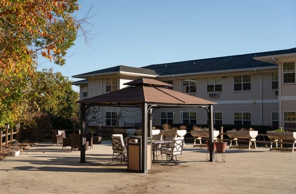 Outdoor seating area with a gazebo