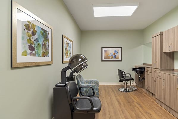 Interior view of a salon area in the facility