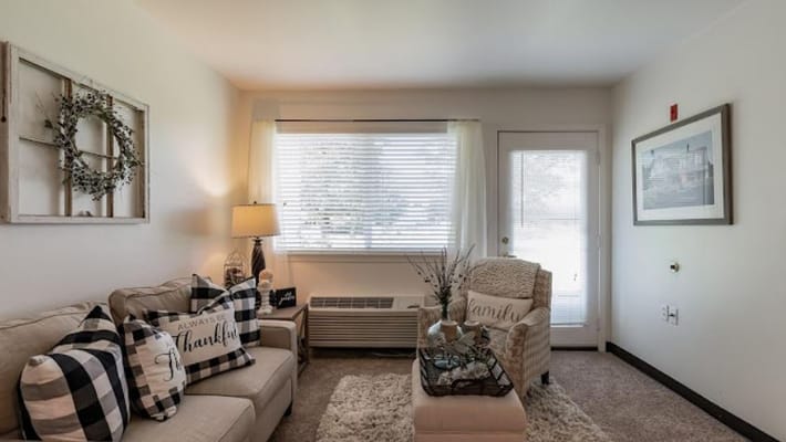 Comfortable living room with a couch and natural light