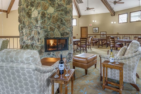 Cozy common area with fireplace and seating