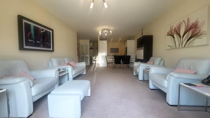 Bright interior lounge with white furniture