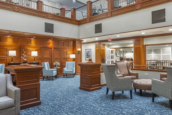 Interior view of a common area with seating