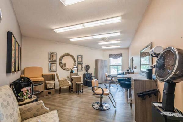Interior view of a hair salon area in a senior facility