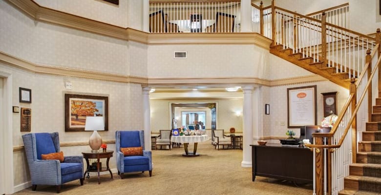 Interior of a welcoming lobby area with seating