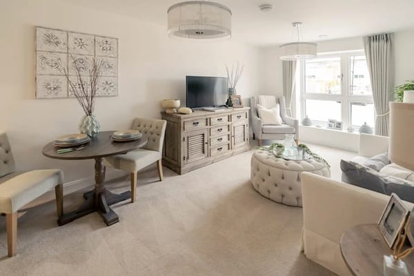 Bright and cozy common area in a retirement living facility