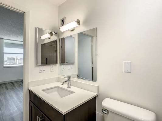 Interior view of a resident bathroom with modern fixtures