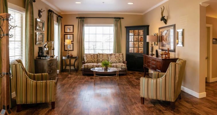 Living room with comfortable seating and decorative furnishings