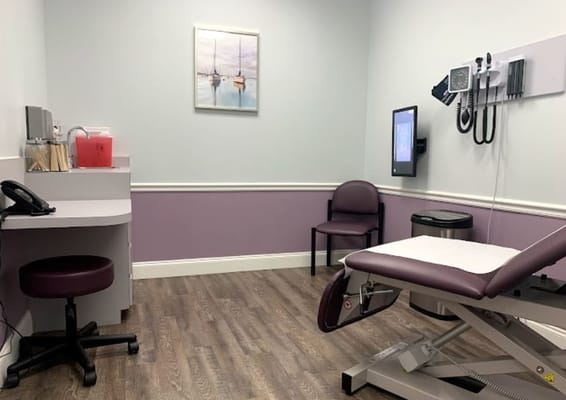 An examination room with medical equipment