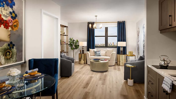 Bright, welcoming interior of a senior living apartment