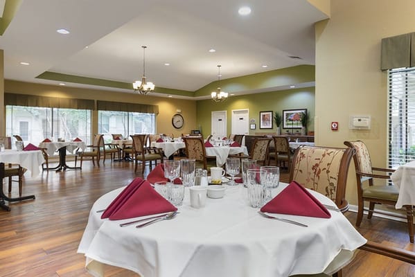Dining area with neatly set tables