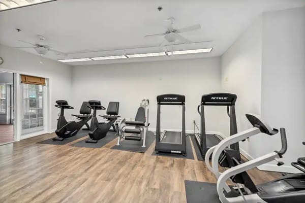 Exercise equipment in the fitness center of McCarthy Court