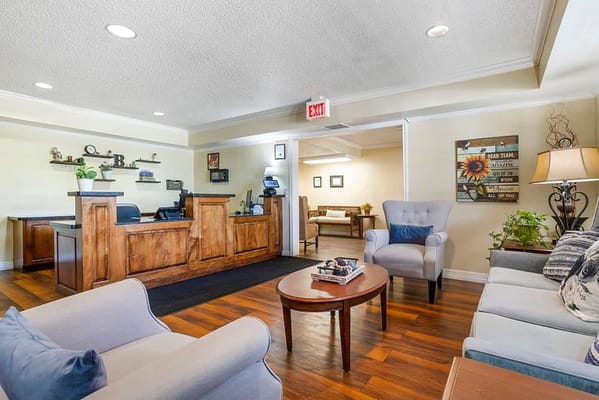 Bright and inviting lobby area with seating