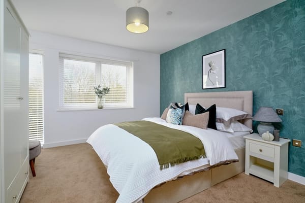 Cozy bedroom with modern decor and soft lighting