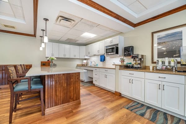 Bright kitchen area in a senior living facility