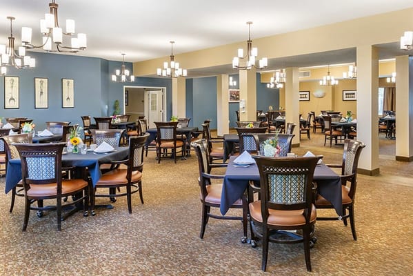 Dining room with elegant table settings and decor