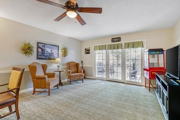 Cozy common area with seating and outdoor access