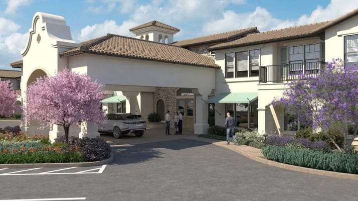 Exterior view of Oakmont of Camarillo with blooming flowers