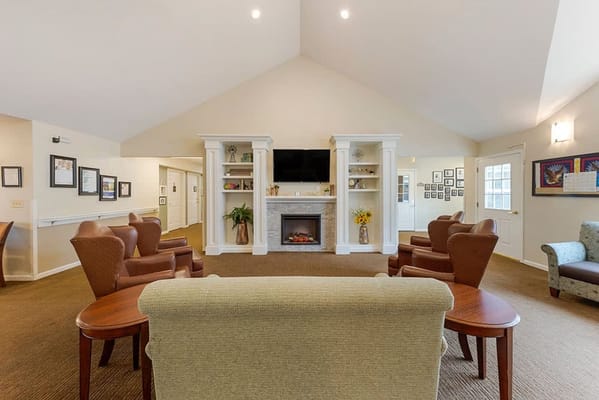 Interior view of a common area with seating