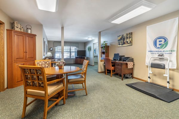 Interior view of a common area with furniture and decor