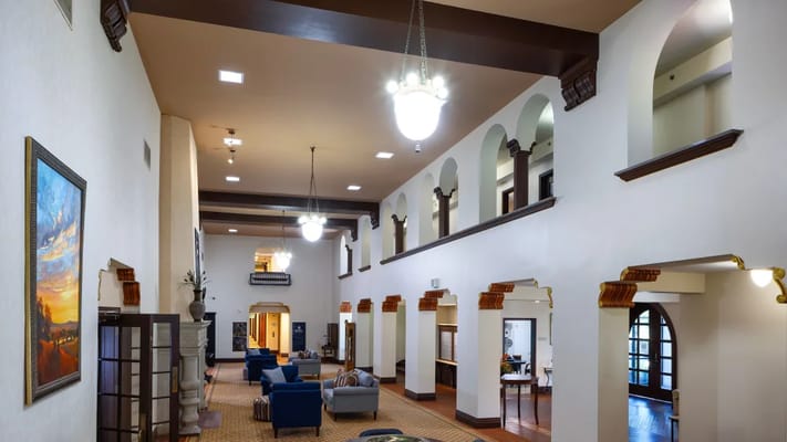 Spacious lobby area with comfortable seating