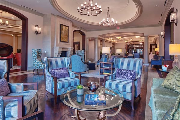 Interior view of a comfortable common area with seating