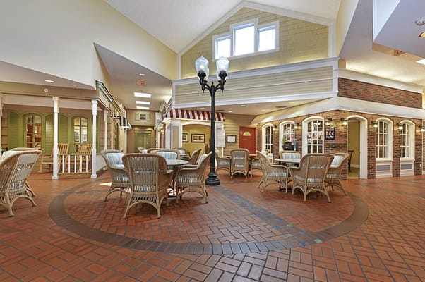 Bright common area with seating and decor