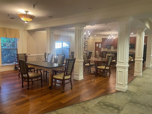 Interior dining area with tables and chairs