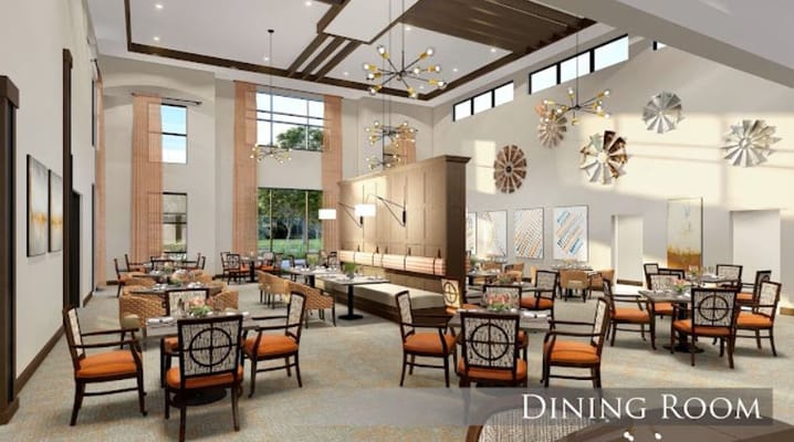 Stylish dining room with tables and modern decor