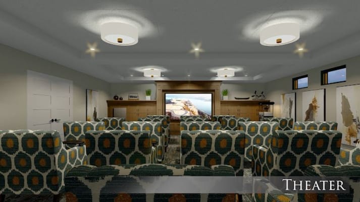 Cozy theater room with multiple seating options