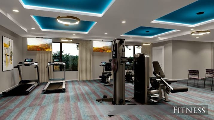 Modern fitness room with treadmills and exercise equipment