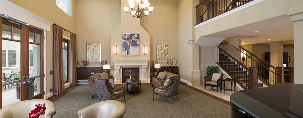 Bright and spacious common area with seating