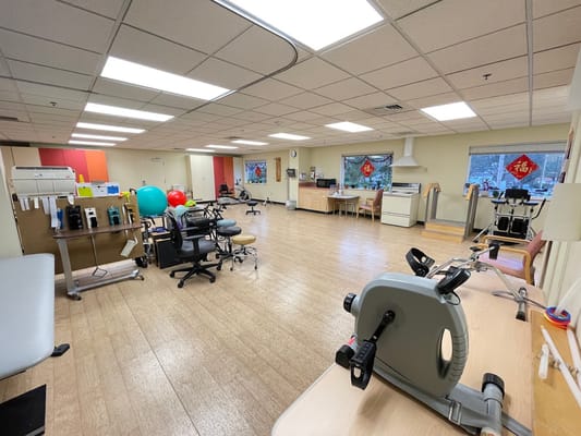 Interior of a rehabilitation exercise room with equipment