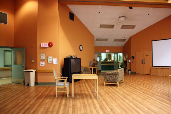 Interior view of a common area with seating