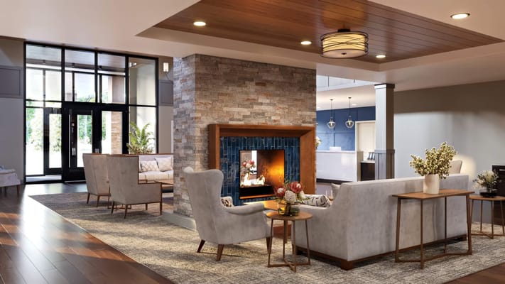 Comfortable lounge area with a fireplace