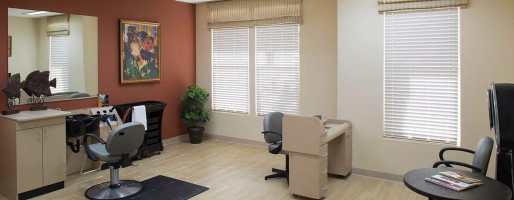 Bright interior beauty salon with chairs and mirrors