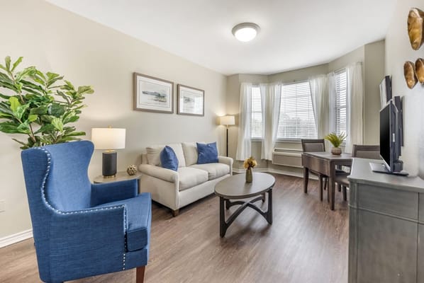 Cozy living room in a senior living facility