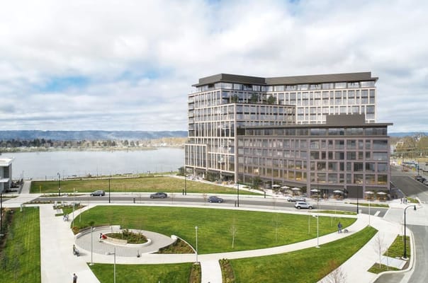 Modern senior living facility by the water