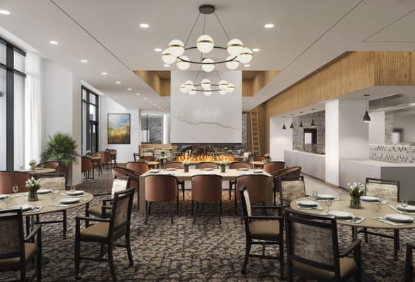 Cozy dining area with tables set for meals