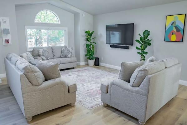 Cozy common area with seating and plants
