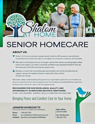 Promotional poster for Shalom at Home Senior Homecare