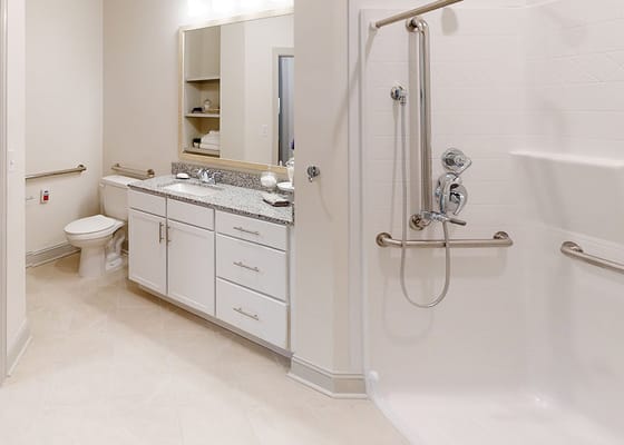 A private restroom in a senior living facility