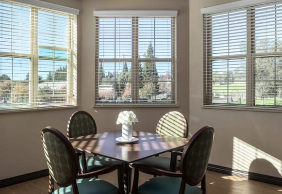 Bright indoor seating area with a view