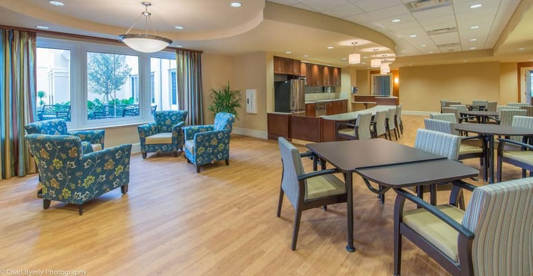 Interior view of a common area with seating