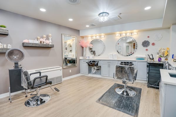 A bright and modern hair salon area