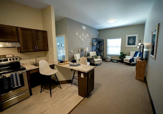 Interior view of a cozy resident room in a senior living facility