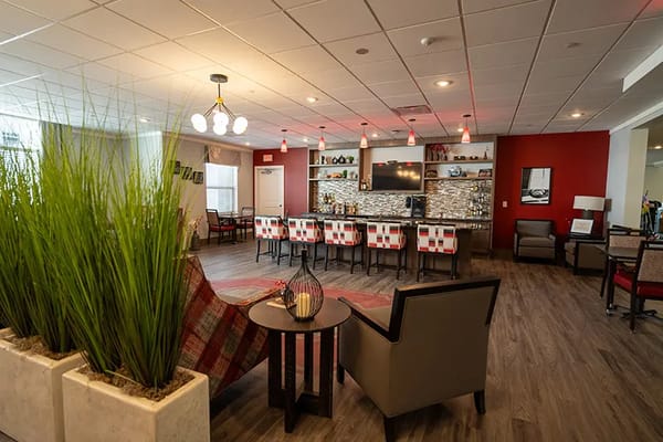 Interior common area with seating and bar