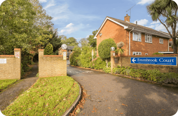 Entrance to Emmbrook Court with signage